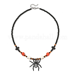 Halloween Alloy Enamel Spider Pendant Necklaces&nbsp;NJEW-TA00278