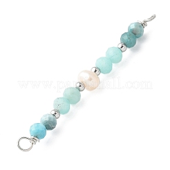 Faceted Round Natural Amazonite & Apatite & Potato Natural Cultured Freshwater Pearl Beaded Connector Charms&nbsp;PALLOY-JF03532-05