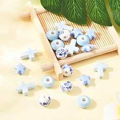 20Pcs 4 Styles Handmade Flower Printed Porcelain Ceramic Beads Strands&nbsp;PORC-YW0001-58