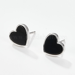 S925 Silver Black Agate Heart-shaped Sweet Fashion Earrings&nbsp;AK6007