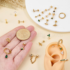 25Pcs Stainless Steel Pave Green and Clear Cubic Zirconia Cartilage Earring Sets&nbsp;EJEW-PH0001-53