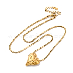 304 Stainless Steel Textured Heart Pendant Snake Chain Necklaces&nbsp;NJEW-U026-11G