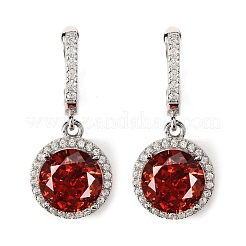 925 Sterling Silver Pave Cubic Zirconia Flat Round Hoop Earrings&nbsp;EJEW-C150-01C-01