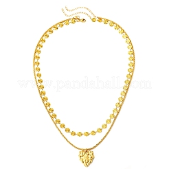 304 Stainless Steel Heart Pendant Flat Sequin Chain Double Layer Necklaces for Women&nbsp;NJEW-F343-03G
