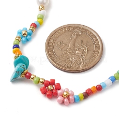 Flower Glass Seed & Pearl Beaded Necklaces&nbsp;NJEW-JN04677-01