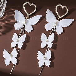 Heart with Butterfly Alloy Cloth Dangle Stud Earrings&nbsp;FS-WG4EAFC-01