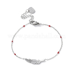 304 Stainless Steel Feather Link Bracelets for Women&nbsp;BJEW-A036-17P