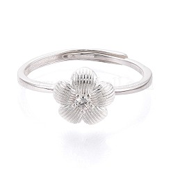 925 Sterling Silver Micro Pave Clear Cubic Zirconia Adjustable Finger Rings for Women&nbsp;STER-N016-142S