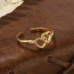 Heart 304 Stainless Steel Open Cuff Rings&nbsp;RJEW-R014-03G-01