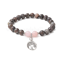 Natural Fluorescent Syenite Rock & Mashan Jade Round Bead Stretch Bracelets&nbsp;BJEW-JB11257-03