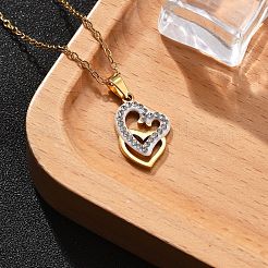 304 Stainless Steel Crystal Rhinestone Heart Pendant Cable Chain Necklaces for Women&nbsp;NJEW-Z056-01E-G