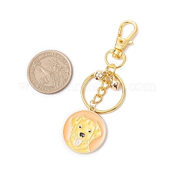 5Pcs 5 Styles Flat Round with Dog Pattern Alloy Enamel Keychains&nbsp;KEYC-JKC01351