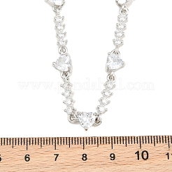 Brass Pave Clear Cubic Zirconia Heart Link Chain Necklaces&nbsp;KK-CBA4547-16B-P