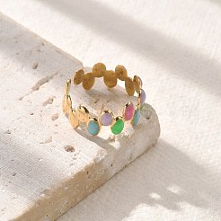 304 Stainless Steel Enamel Oval Open Cuff Rings for Women&nbsp;STAS-Z112-08G