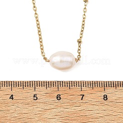 Natural Pearl Rice Pendant 304 Stainless Steel Satellite Chain Necklaces for Women&nbsp;NJEW-JN06149-01