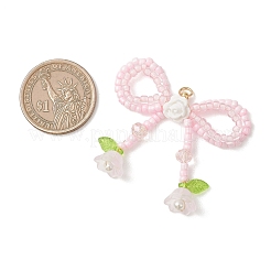 Glass Seed Beaded Bowknot & Flower Pendants&nbsp;PALLOY-MZ01220-01