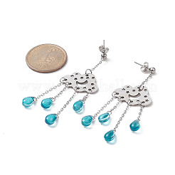 Long Chain with Transparent Glass Beads Dangle Stud Earrings&nbsp;EJEW-JE05245