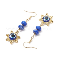 Evil Eye with Sun Resin Glass Seed Beads Dangle Earrings&nbsp;EJEW-MZ00421