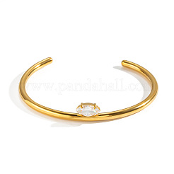 304 Stainless Steel Pave Clear Cubic Zirconia Horse Eye Open Cuff Bangles for Women&nbsp;SQ6619-1