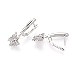 Brass Micro Pave Clear Cubic Zirconia Butterfly Hoop Earrings&nbsp;EJEW-T048-28P