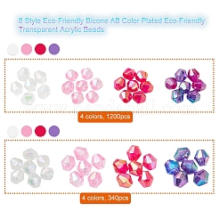 8 Style Bicone AB Color Plated Eco-Friendly Transparent Acrylic Beads&nbsp;TACR-YW0001-37A