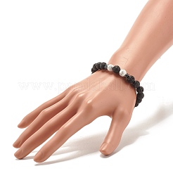 Natural Lava Rock Round Beaded Stretch Bracelet with Howlite&nbsp;BJEW-JB07581-02