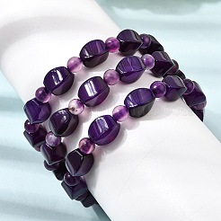 Dyed Natural Blue Lace Agate Faceted Twist Beaded Stretch Bracelets for Women&nbsp;GG-CBA3F02-09
