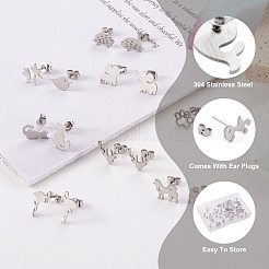 16 Pairs 16 Style Crocodiles & Dog & Swan & Hedgehog & Dinosaur & Bird 304 Stainless Steel Stud Earrings&nbsp;EJEW-CF0001-02P