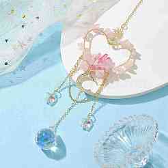 Natural Rose Quartz Chip Beads with Brass Finding Pendant Decorations&nbsp;HJEW-JM01815-04