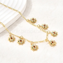 Brass Micro Pave Cubic Zirconia Sun Pendant Necklaces&nbsp;NJEW-B157-16G