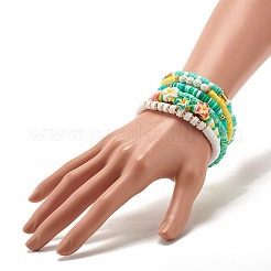 Natural Lava Rock & Handmade Polymer Clay Heishi Stretch Bracelets Set&nbsp;BJEW-JB07512