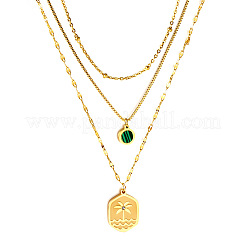 304 Stainless Steel & Synthetic Malachite Tree Pendant 3 Layer Necklaces for Women&nbsp;WGFC7FA-01