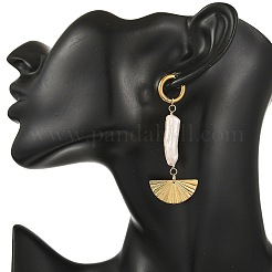Fan Natural Baroque Pearl & 304 Stainless Steel & 202 Stainless Steel Dangle Earrings&nbsp;EJEW-JE07455