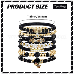 8Pcs 1Bag Rugby Polymer Clay Heishi & CCB Plastic Beaded Stretch Bracelets Set&nbsp;BJEW-PA0001-12E