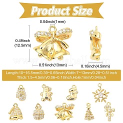 9Pcs 9 Styles Christmas Theme Brass Micro Pave Clear Cubic Zirconia Charms&nbsp;KK-CJ0003-77