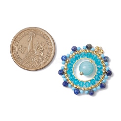 Natural Lapis Lazuli & Malaysia Jade & Glass Seed Beaded Woven Pendants&nbsp;PALLOY-MZ00366-02