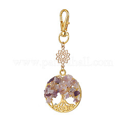 Natural Amethyst Chips Beads & Alloy Tree of Life Pendant Decorations&nbsp;HJEW-JM03129-01