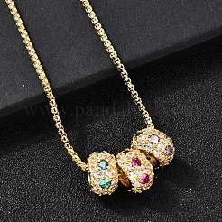 Brass Micro Pave Colorful Cubic Zirconia 3 Rondelles Pendant Box Chain Necklaces&nbsp;NJEW-K287-03G