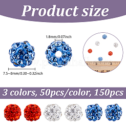 150Pcs 3 Colors Rhinestone Pave Disco Ball Beads&nbsp;RB-UN0001-17C