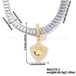 Fashionable Rock Hip-hop Style Brass Pave Clear Cubic Zirconia Shield Pendant Tennis Necklaces for Men&nbsp;VV4192-3