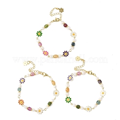 Brass Enamel Flower Link Chain Bracelets for Women&nbsp;BJEW-JB14164