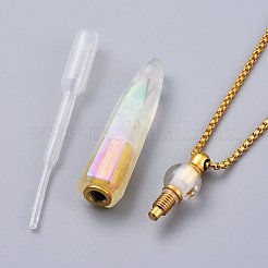 Electroplate Natural Quartz Crystal Perfume Bottle Pendant Necklaces&nbsp;NJEW-I239-01