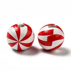 Christmas Theme Printed Natural Wooden Beads&nbsp;WOOD-L020-A02