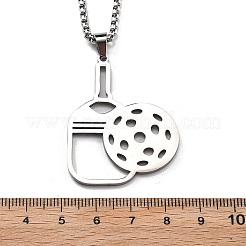 201 Stainless Steel Pickleball Paddle Pendant Box Chain Necklaces for Women Men&nbsp;NJEW-H050-01B-P