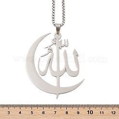 201 Stainless Steel Moon & Arabic Pendants Box Chain Necklaces for Women Men&nbsp;LS-NJEW-R013-02P