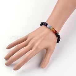 Chakra Natural Dyed & Heated Black Agate Beaded Stretch Bracelets&nbsp;BJEW-JB02225-02