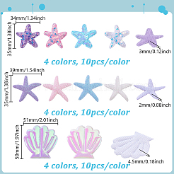100Pcs 10 Styles Polyester & PU Leather Sequins Starfish & Shell Shape Applique for Clothing Dress Bag Garment Accessories&nbsp;DIY-GA0009-22