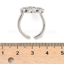Heart Brass Micro Pave Cubic Zirconia Cuff Rings for Women&nbsp;RJEW-A069-12P-04