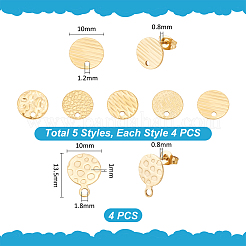 24Pcs 6 Style Flat Round with Textured 304 Stainless Steel Stud Earring Findings&nbsp;STAS-UN0027-39