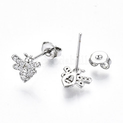 Brass Micro Pave Clear Cubic Zirconia Stud Earrings&nbsp;EJEW-T046-29P-NF